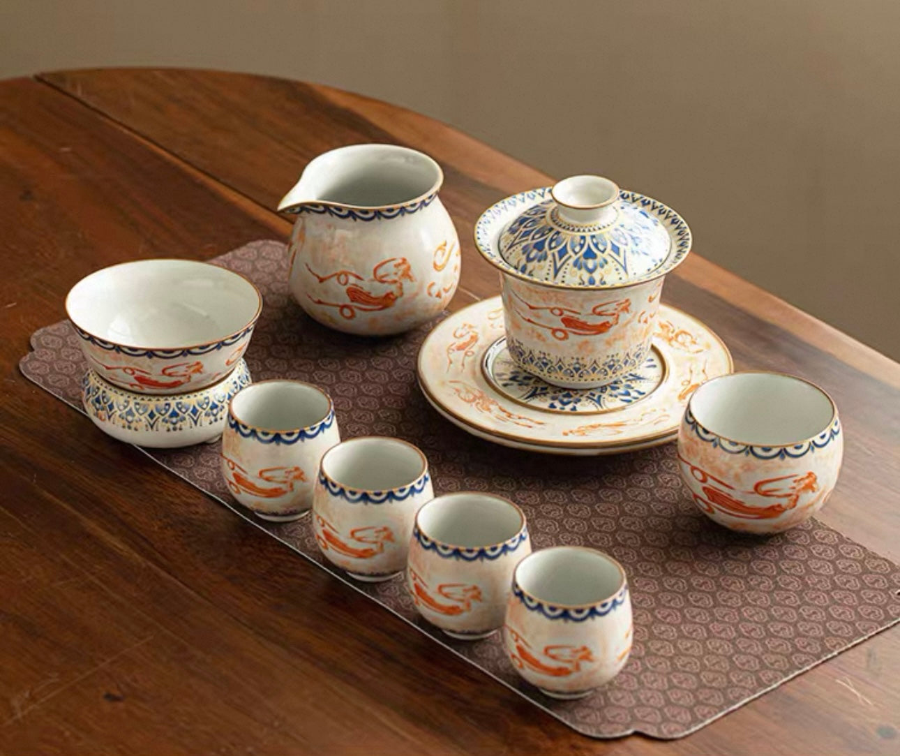 Imitation Song Ru Ware & Dunhuang Flying Apsara Douli Sancai Gaiwan