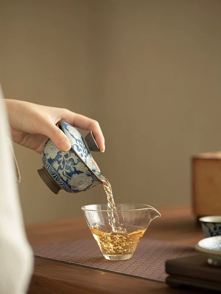 Ru Ware & Yuan Blue-White "Yuanbao" Floating Sancai Gaiwan (Gift Box Set)