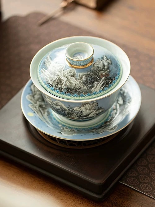 Enamelware "Winter Snow Scene" Anti-Scald Sancai Gaiwan