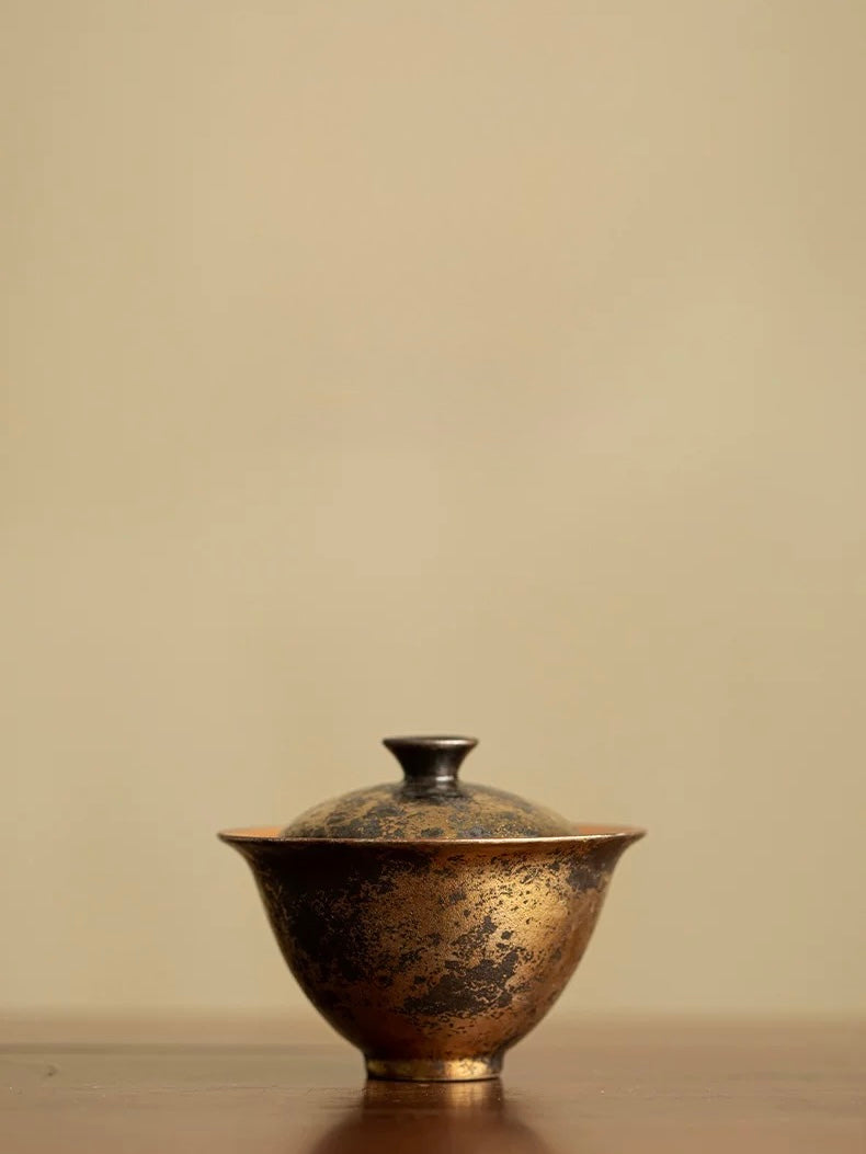 Shino-Style Gilded "Green Grain" Two-Piece Gaiwan