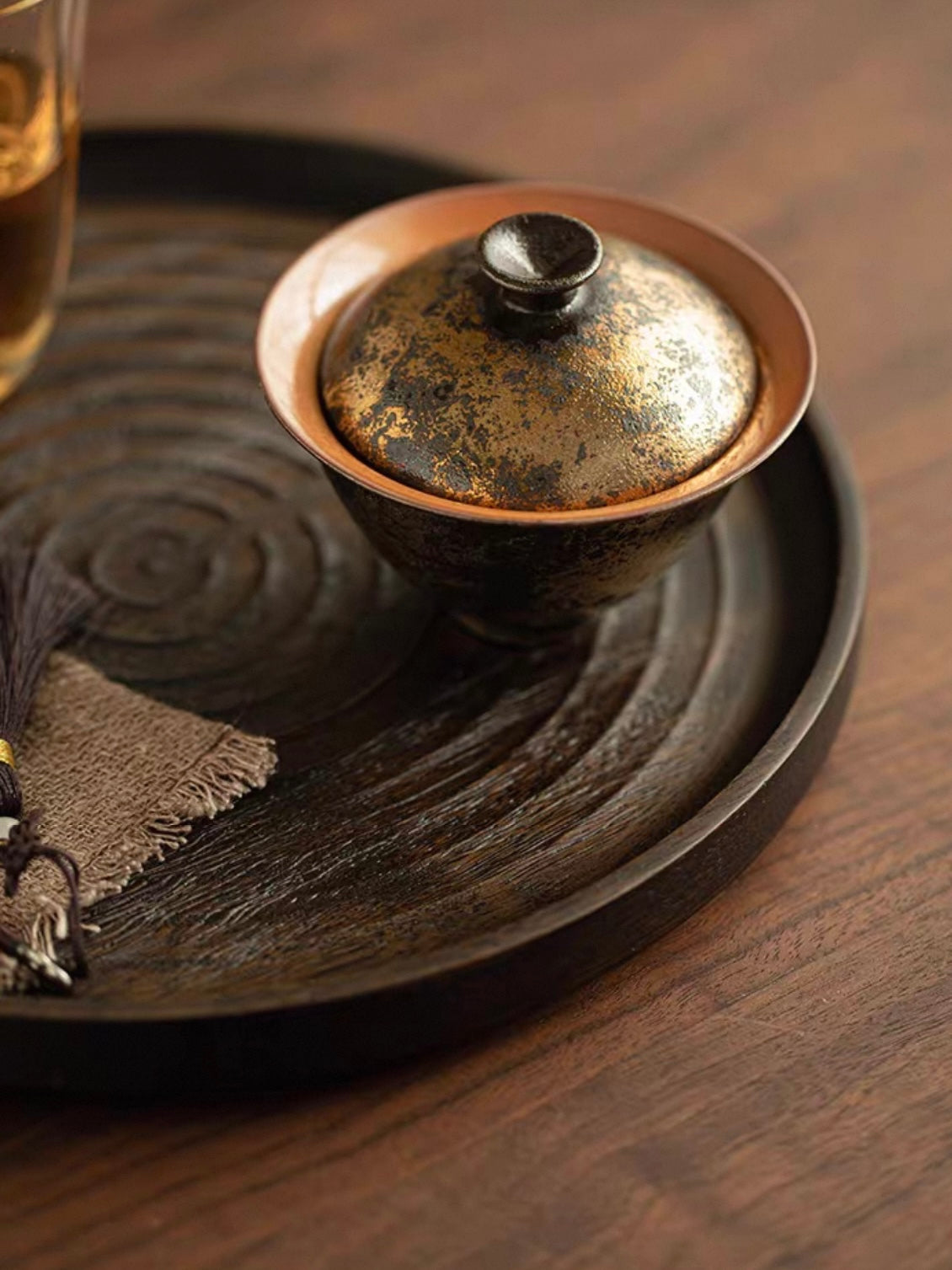 Shino-Style Gilded "Green Grain" Two-Piece Gaiwan