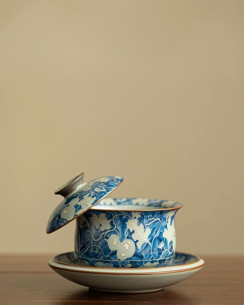 Imitation Song Ru Ware & Yuan Blue-White "Floating" Sancai Gaiwan