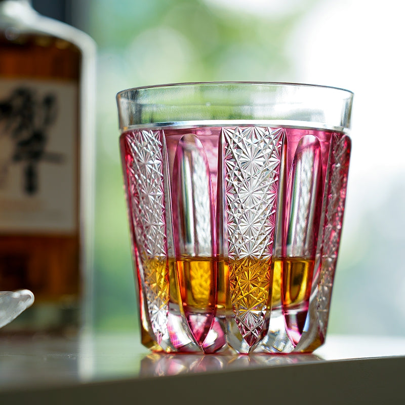 Edo Kiriko Handcrafted "Ruby Agave" Whisky Glass – A Desert Bloom of Fiery Brilliance