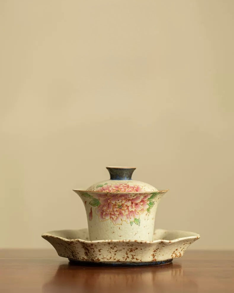 "Golden Thread Peony" Flint-Red Sancai Gaiwan