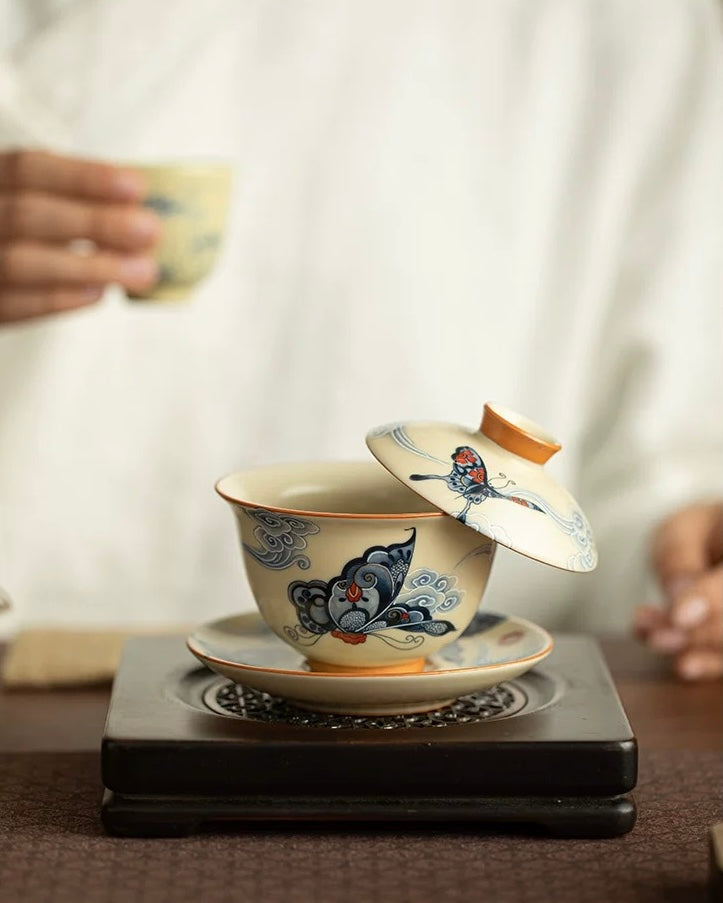 Ru Ware "Auspicious Clouds & Dancing Butterflies" Floating Gaiwan