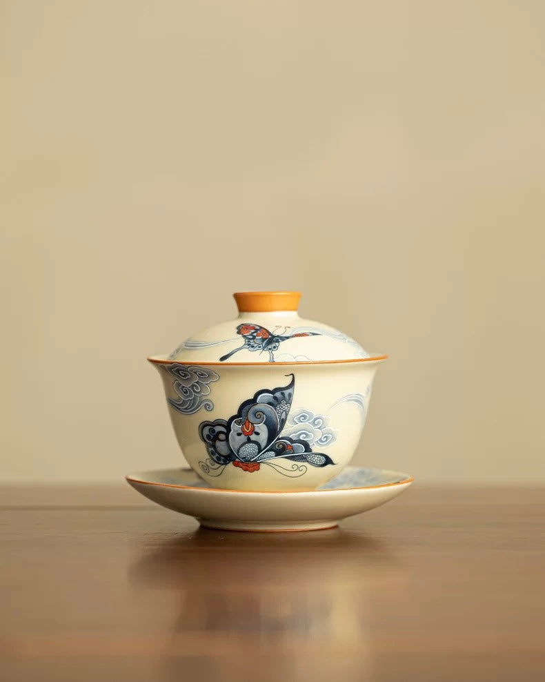 Ru Ware "Auspicious Clouds & Dancing Butterflies" Floating Gaiwan