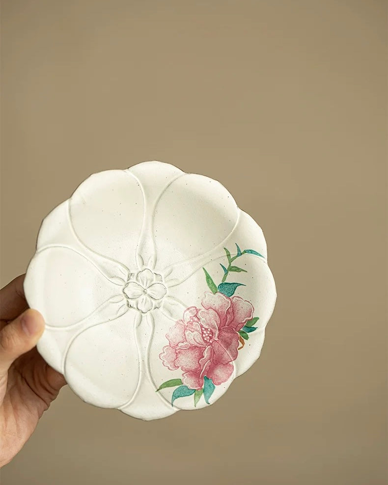 Aged Rock Clay "Peony Tide" Sancai Gaiwan