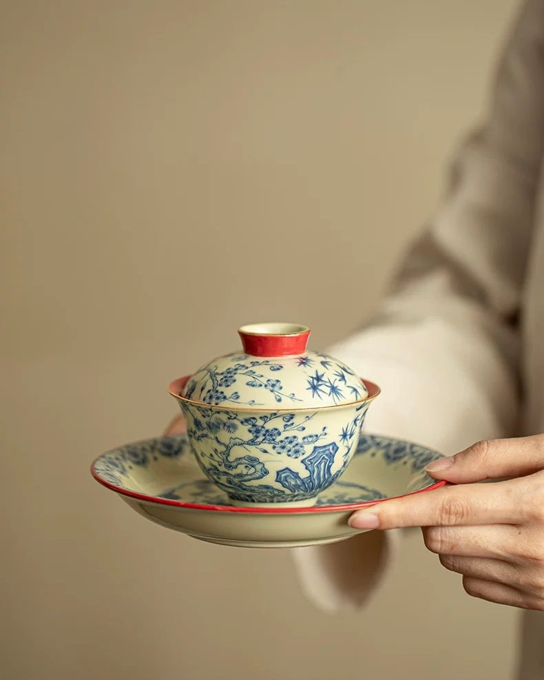 Palace Wall Red "Three Friends of Winter" Sancai Gaiwan