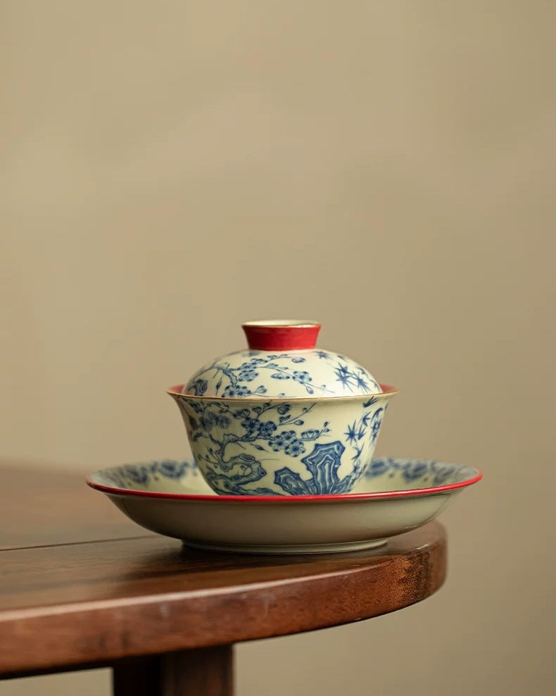 Palace Wall Red "Three Friends of Winter" Sancai Gaiwan
