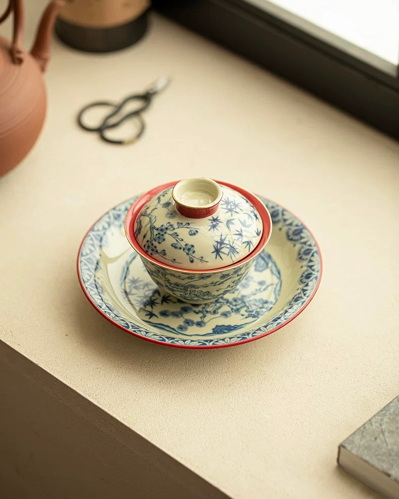 Palace Wall Red "Three Friends of Winter" Sancai Gaiwan