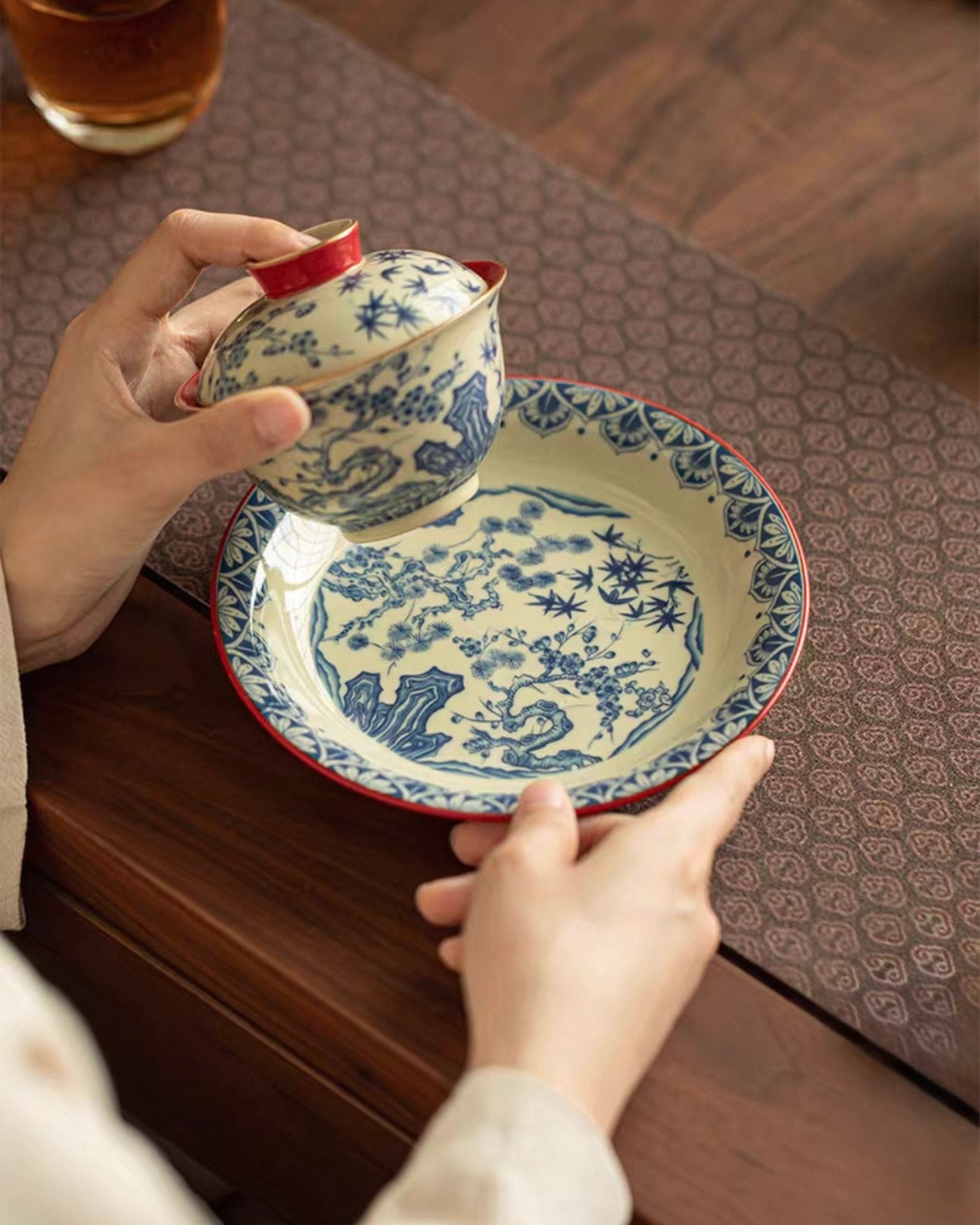 Palace Wall Red "Three Friends of Winter" Sancai Gaiwan