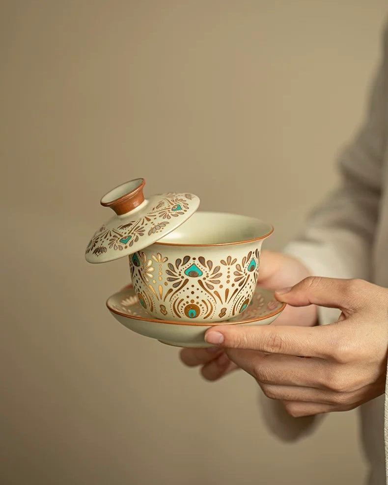 Ru Ware "Dunhuang Phoenix Feather" Sancai Gaiwan