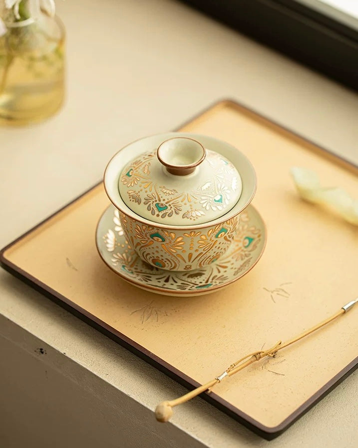 Ru Ware "Dunhuang Phoenix Feather" Sancai Gaiwan