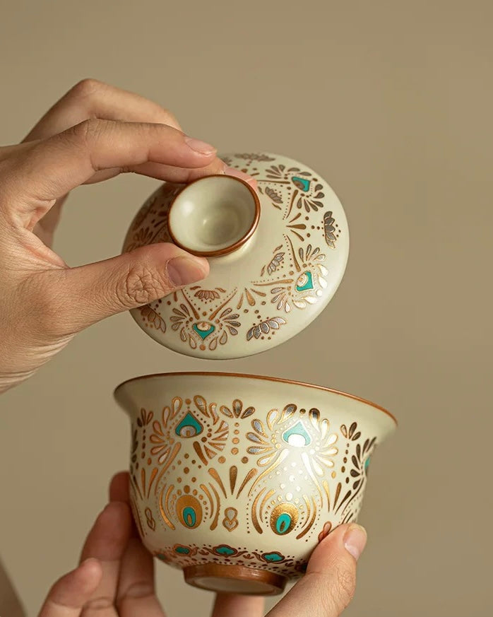 Ru Ware "Dunhuang Phoenix Feather" Sancai Gaiwan