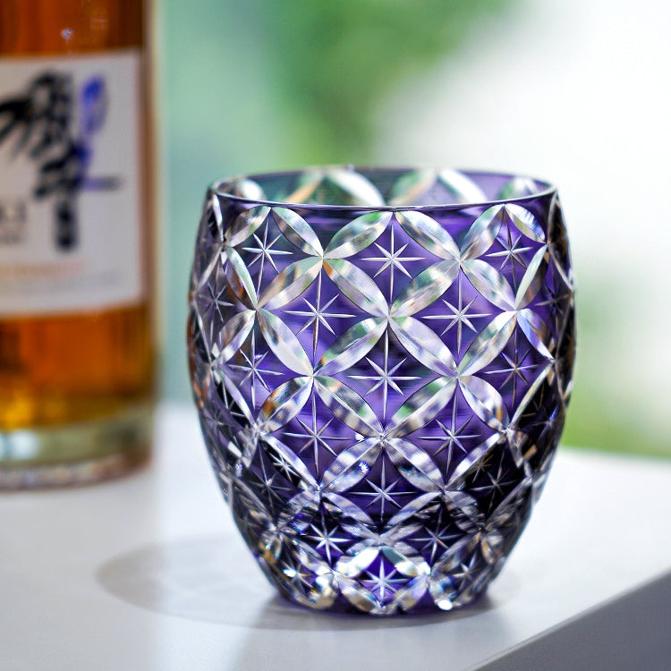 Edo Kiriko Handcrafted Violet Shippo Whisky Glass – A Kaleidoscope of Unending Harmony in Crystal