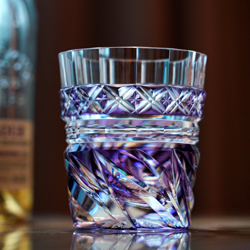 Edo Kiriko Handcrafted Violet Kaze Whisky Glass – A Breeze of Amethyst Serenity in Crystal