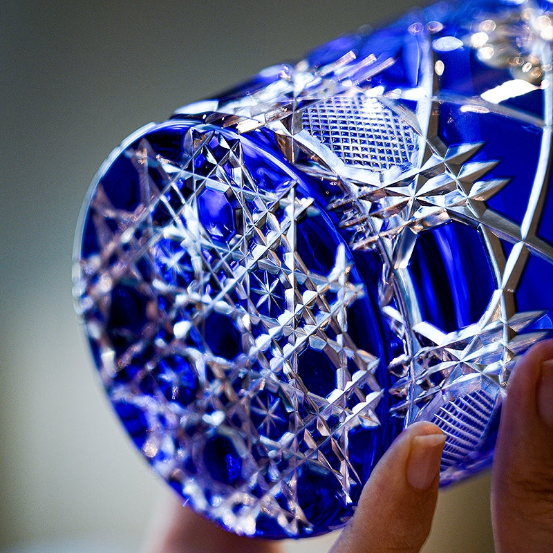 Edo Kiriko Handcrafted Royal Blue Kohana Blossom Glass – A Deep Ocean of Delicate Beauty in Crystal