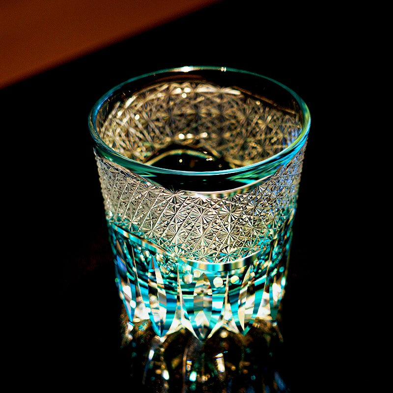Edo Kiriko Handcrafted Aokiku Whisky Glass – A Verdant Bloom of Imperial Elegance in Crystal