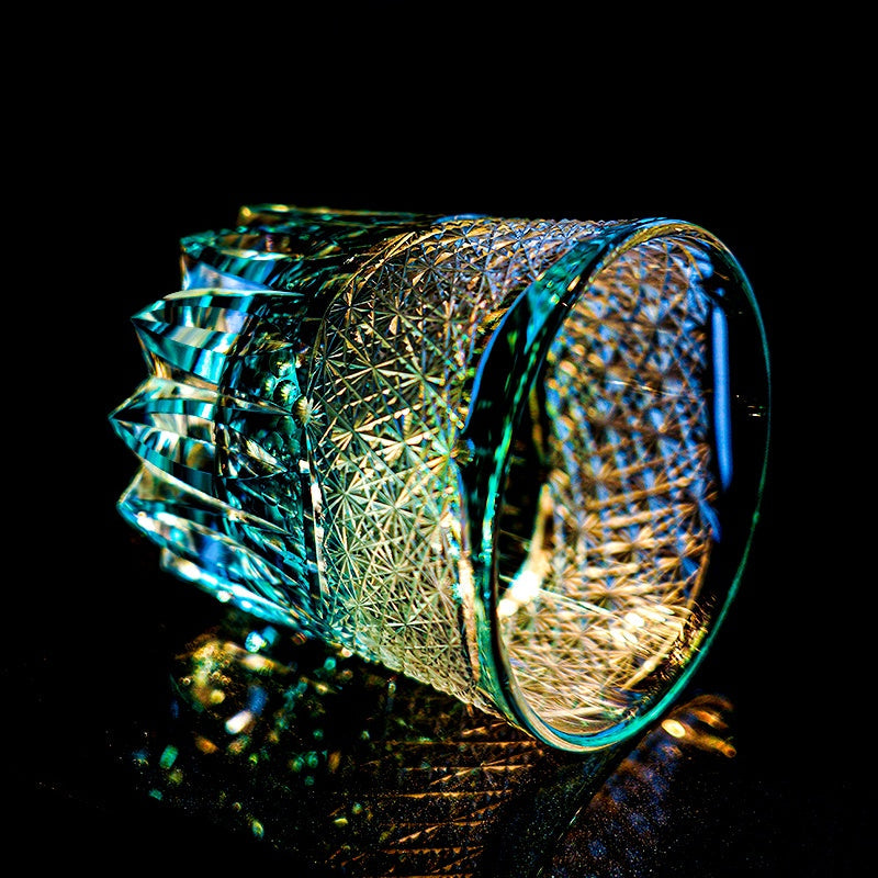 Edo Kiriko Handcrafted Aokiku Whisky Glass – A Verdant Bloom of Imperial Elegance in Crystal