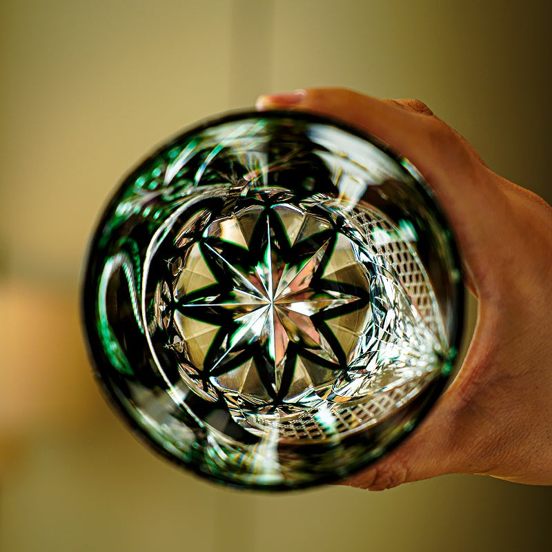 Edo Kiriko Handcrafted Green Serpent Whisky Glass – A Mythic Embrace in Crystal