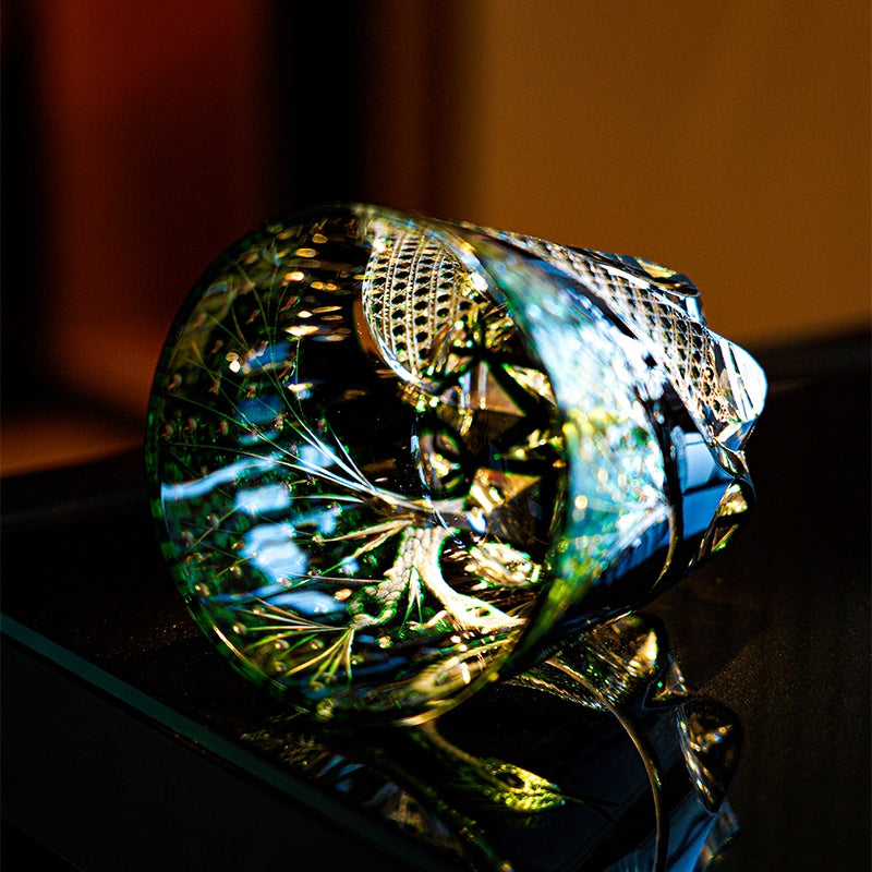 Edo Kiriko Handcrafted Green Serpent Whisky Glass – A Mythic Embrace in Crystal