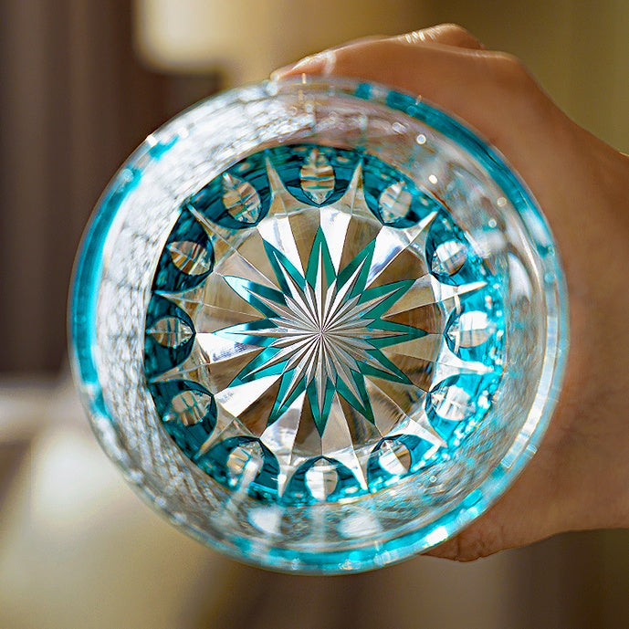 Edo Kiriko Handcrafted Aokiku Whisky Glass – A Verdant Bloom of Imperial Elegance in Crystal