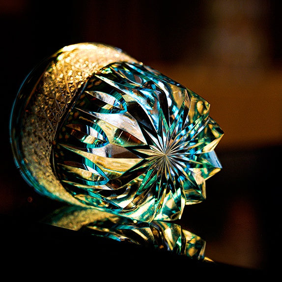 Edo Kiriko Handcrafted Aokiku Whisky Glass – A Verdant Bloom of Imperial Elegance in Crystal