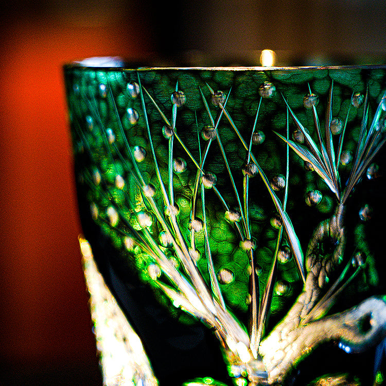 Edo Kiriko Handcrafted Green Serpent Whisky Glass – A Mythic Embrace in Crystal