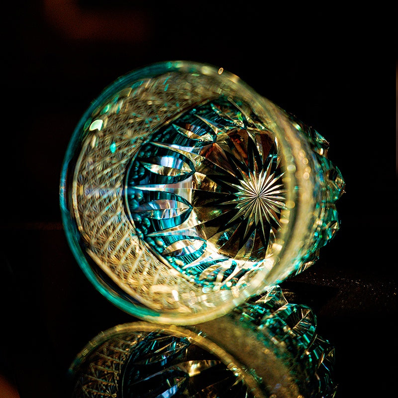 Edo Kiriko Handcrafted Aokiku Whisky Glass – A Verdant Bloom of Imperial Elegance in Crystal