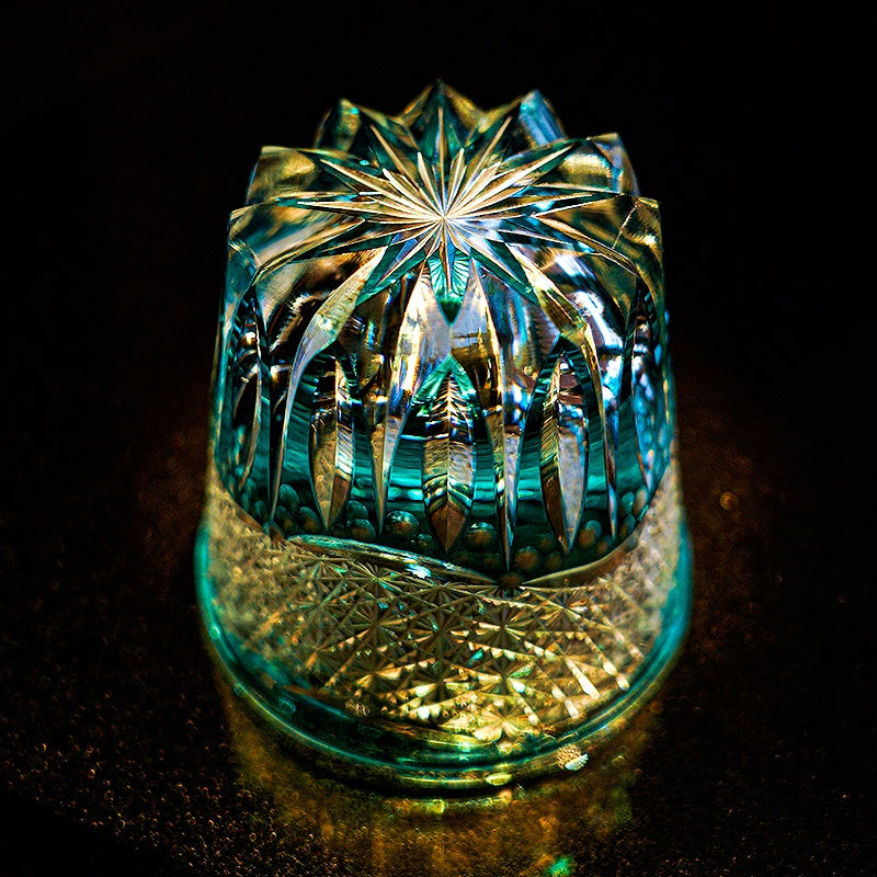 Edo Kiriko Handcrafted Aokiku Whisky Glass – A Verdant Bloom of Imperial Elegance in Crystal