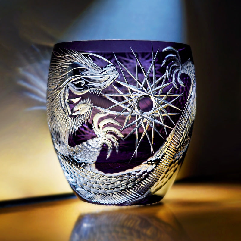 Edo Kiriko Handcrafted Majestic Dragon Whisky Glass – A Mythical Echo in Crystal