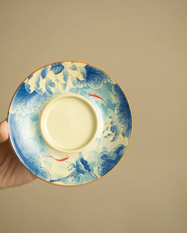 Ru Ware "Fish Playing in the Lotus Pond" Floating Sancai Gaiwan