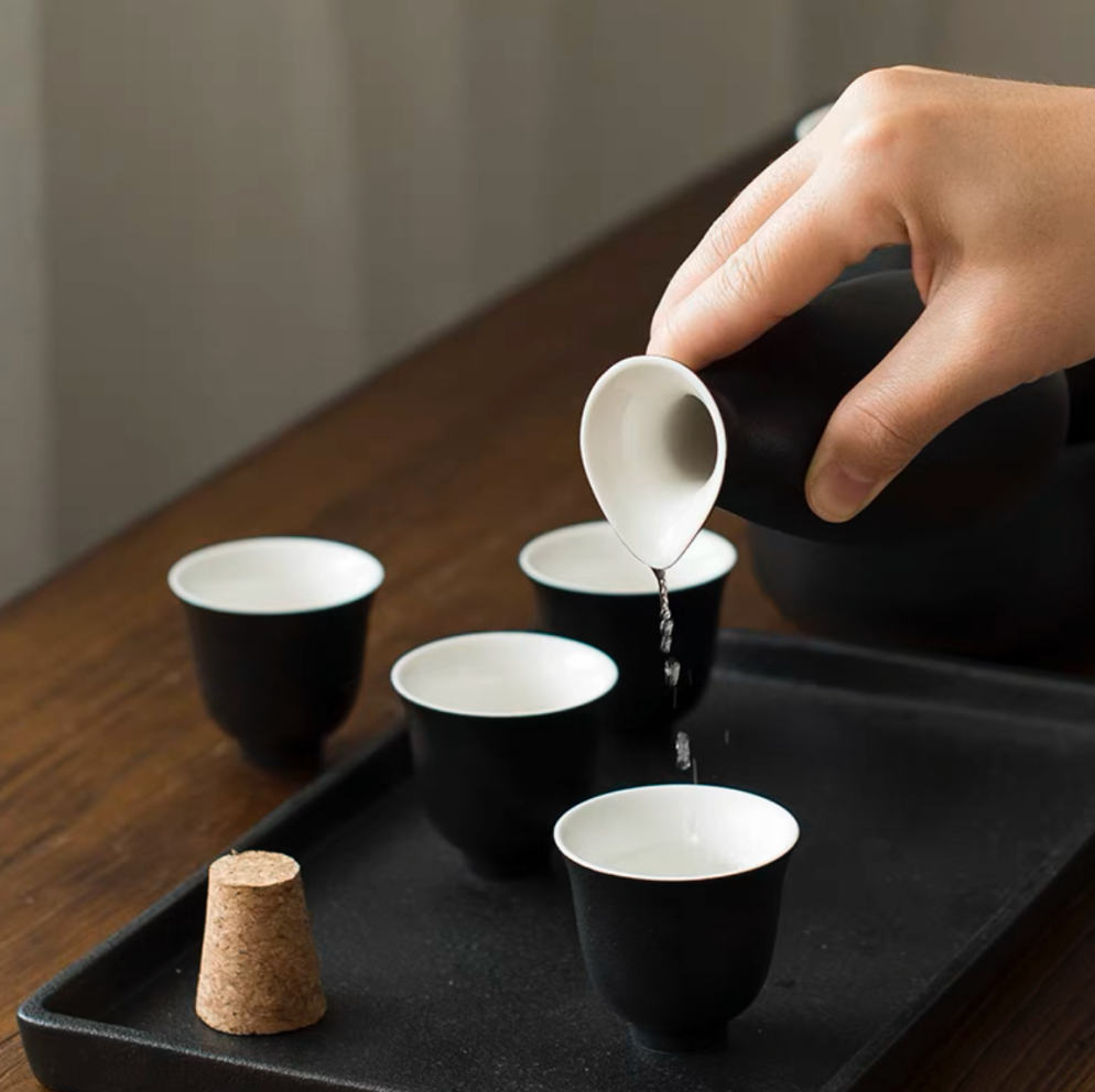 Authentic Japanese Sake Set: Tokkuri, Warmer, Serving Tray, Cups - Personalized Engraving Available