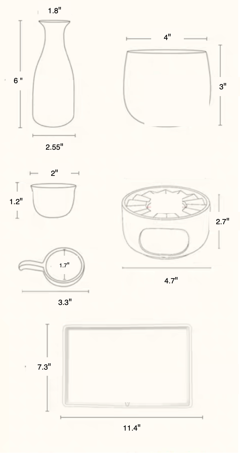 Authentic Japanese Sake Set: Tokkuri, Warmer, Serving Tray, Cups - Personalized Engraving Available