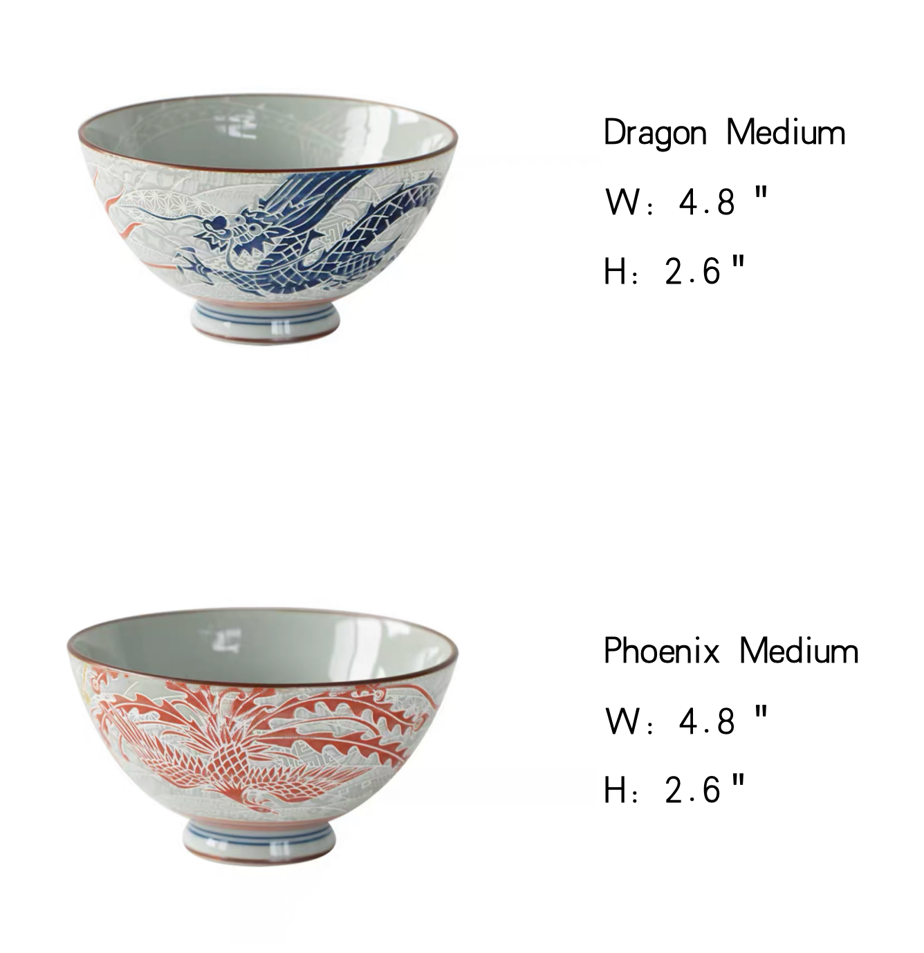 Handmade Japanese Mino Yaki Rice Bowl: Dragon & Phoenix Design