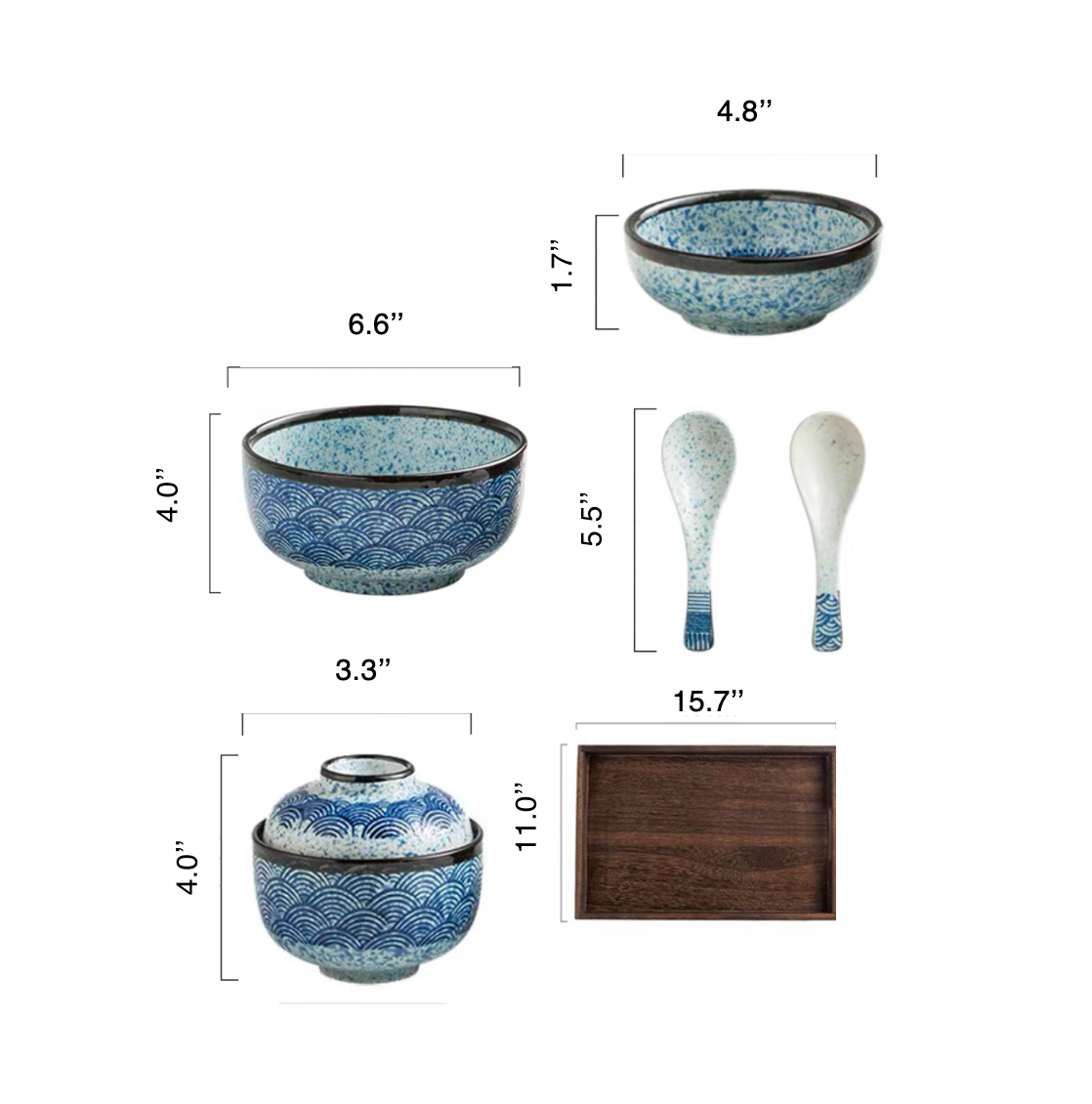 Handmade Japanese Ramen Bowl Set - 5 Piece Set