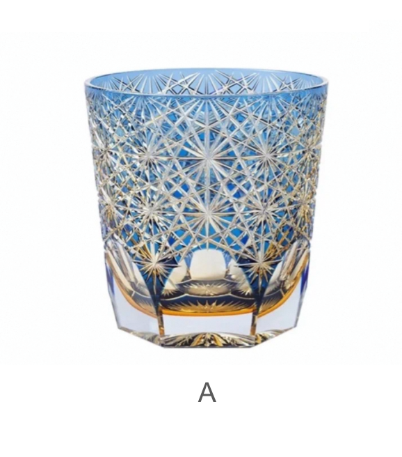 Hand-Cut Edo Kiriko Crystal Glass: Blue Daisy Design