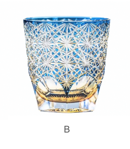 Hand-Cut Edo Kiriko Crystal Glass: Blue Daisy Design