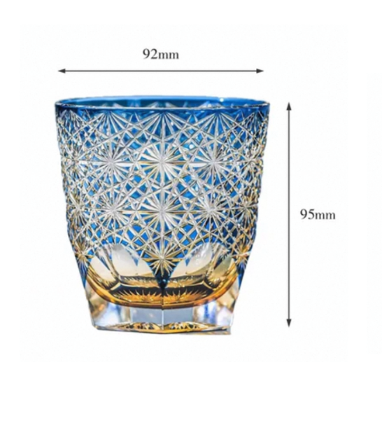 Hand-Cut Edo Kiriko Crystal Glass: Blue Daisy Design