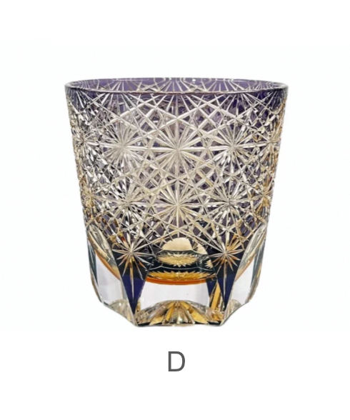 Hand-Cut Edo Kiriko Crystal Glass: Blue Daisy Design