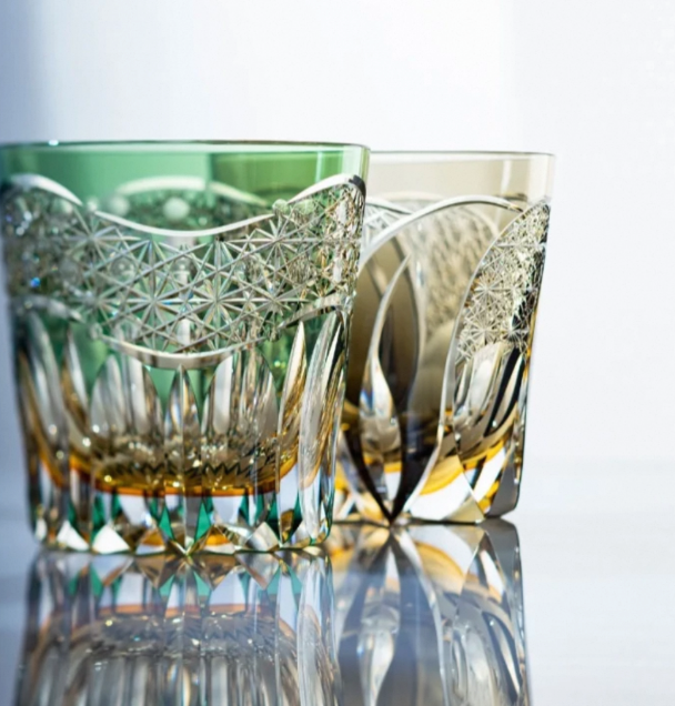 Exquisite Handmade Edo Kiriko Emerald Dawn Crystal Tumbler