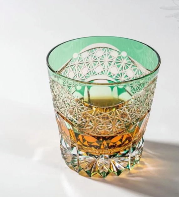 Exquisite Handmade Edo Kiriko Emerald Dawn Crystal Tumbler