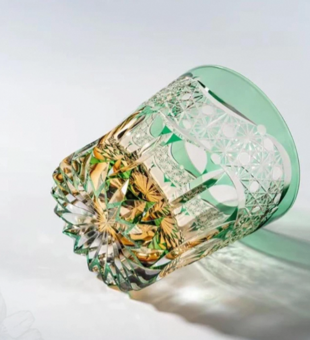 Exquisite Handmade Edo Kiriko Emerald Dawn Crystal Tumbler