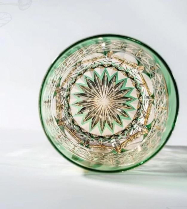 Exquisite Handmade Edo Kiriko Emerald Dawn Crystal Tumbler