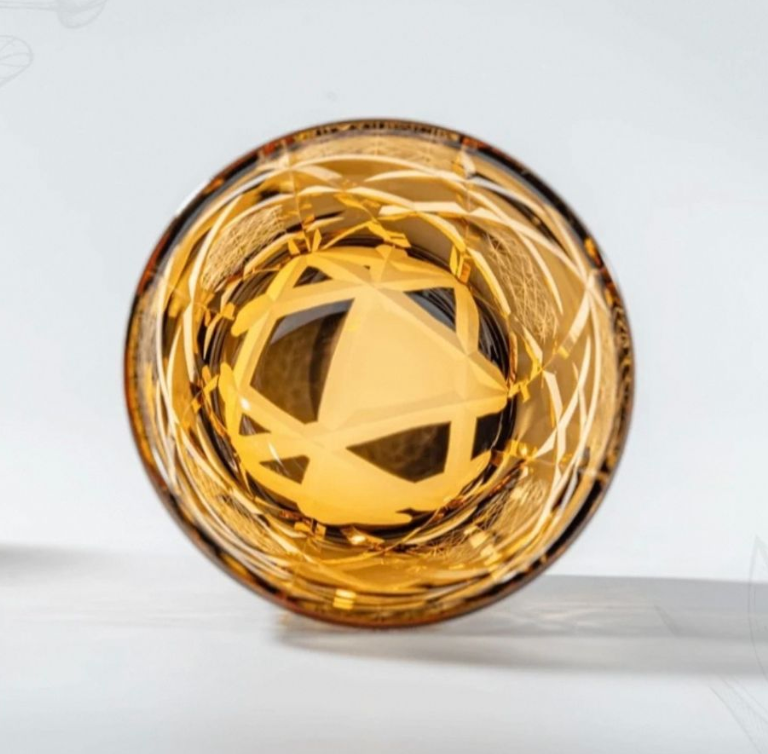 Exquisite Handmade Edo Kiriko "Twilight of the Gods" Amber Crystal Tumbler