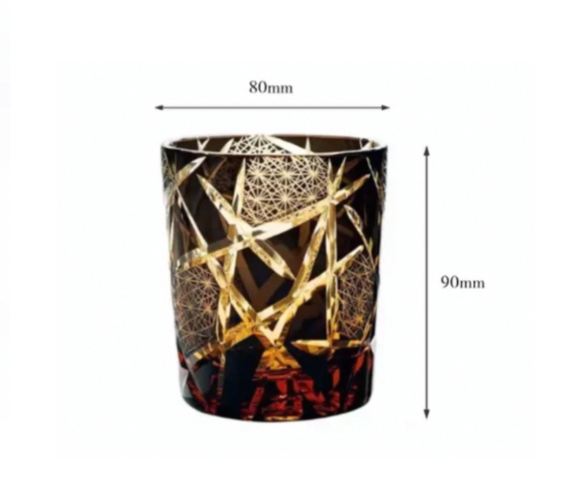 Exquisite Handmade Edo Kiriko "Twilight of the Gods" Amber Crystal Tumbler