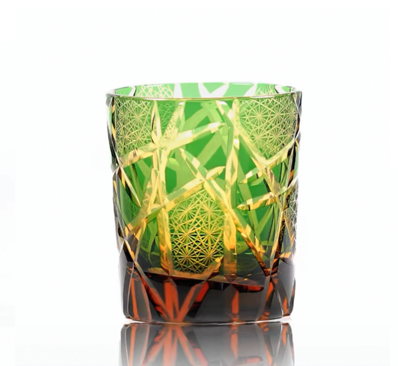 Exquisite Handmade Edo Kiriko "Twilight of the Gods" Amber Crystal Tumbler