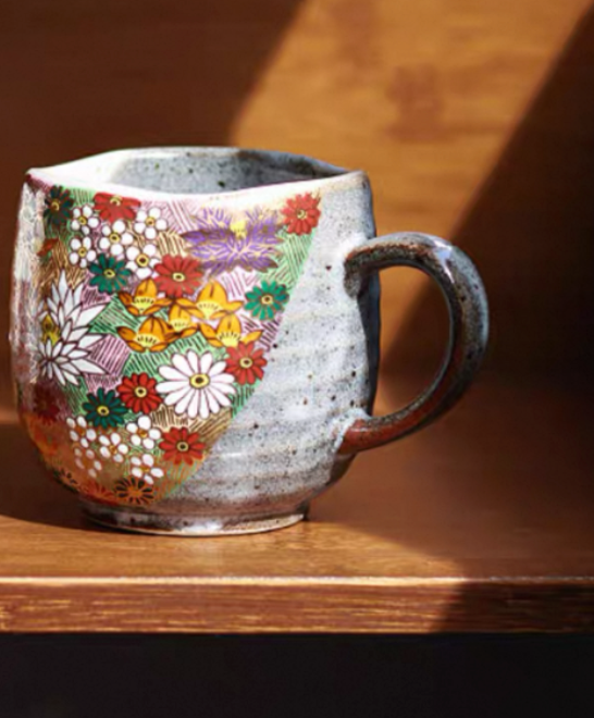 Exquisite Kutani Ware Gold Floral Ceramic Mug/Teacup