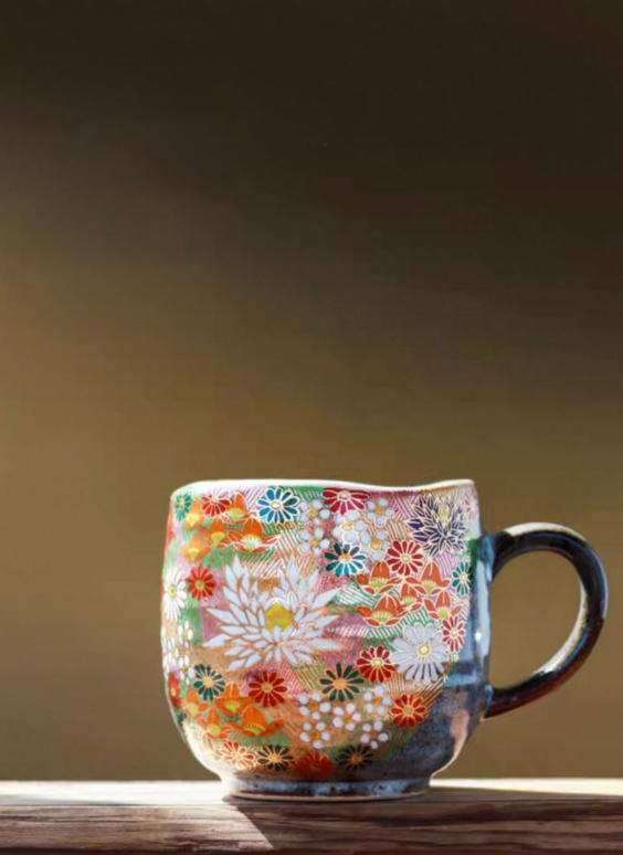 Exquisite Kutani Ware Gold Floral Ceramic Mug/Teacup