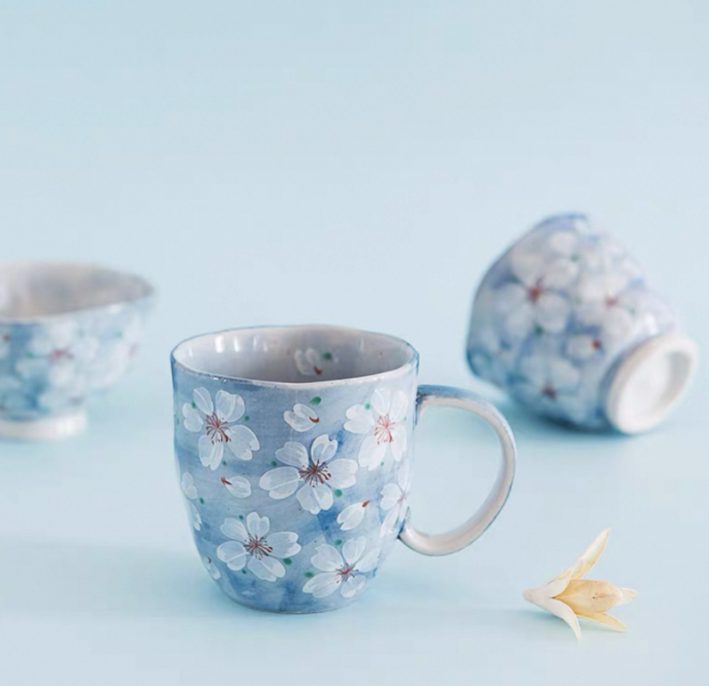 Authentic Mino Ware Cherry Blossom Pair Mugs, Handmade Gift Set